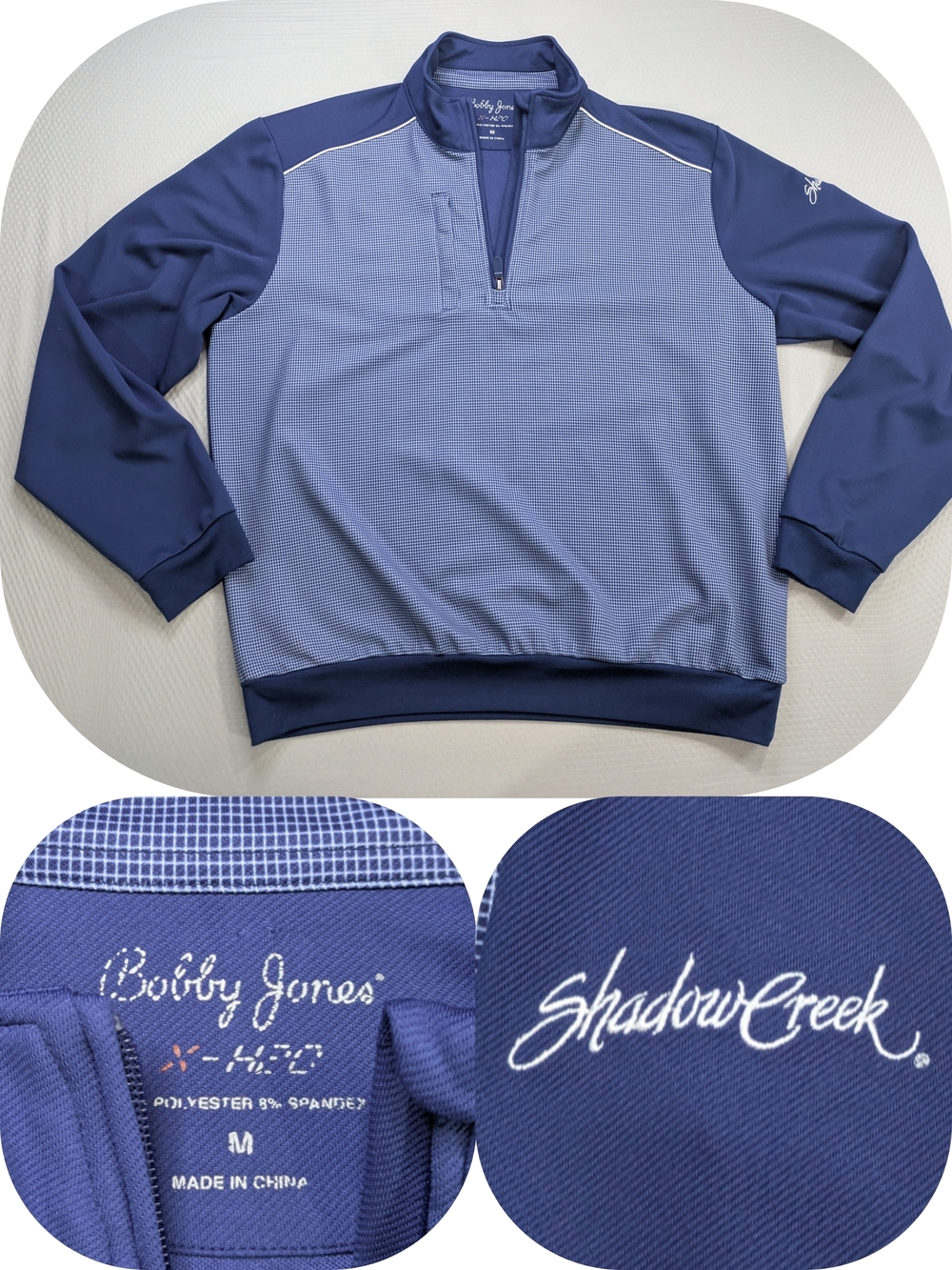 Shadow Creek Golf Jacket Mens M Blue Bobby Jones 1/4 Quarter Zip Pullover